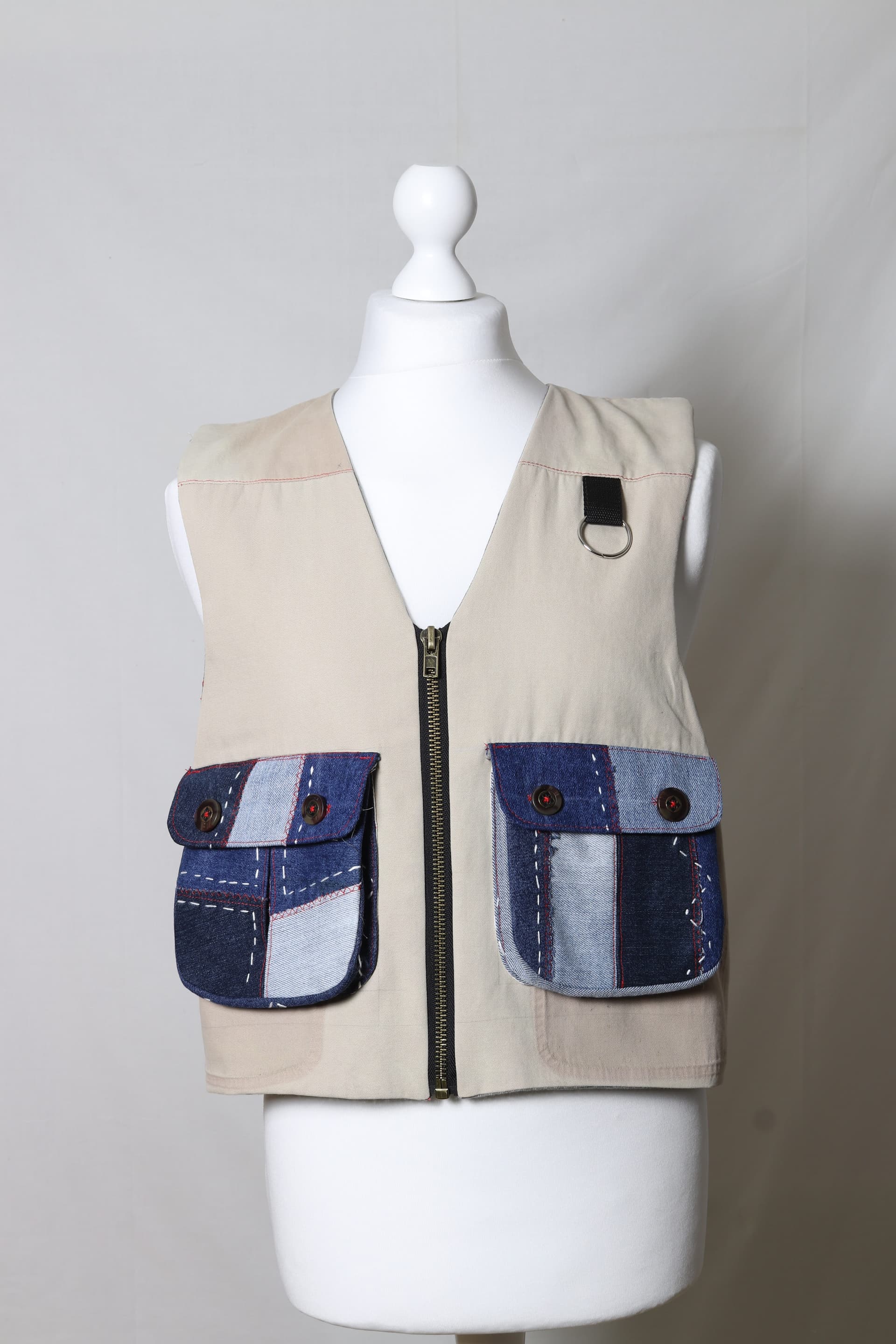 Pop art applique utility vest front view
