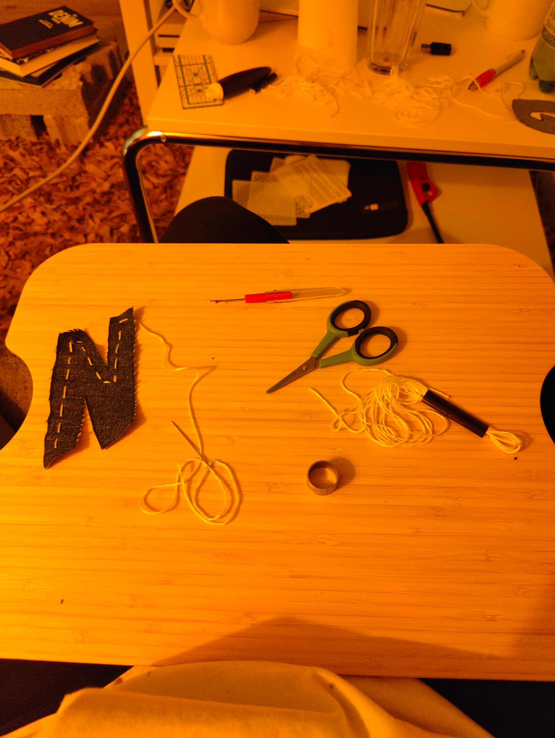 Close-up of the sashiko stitching when i was sashiko stitching the BANG lettering!