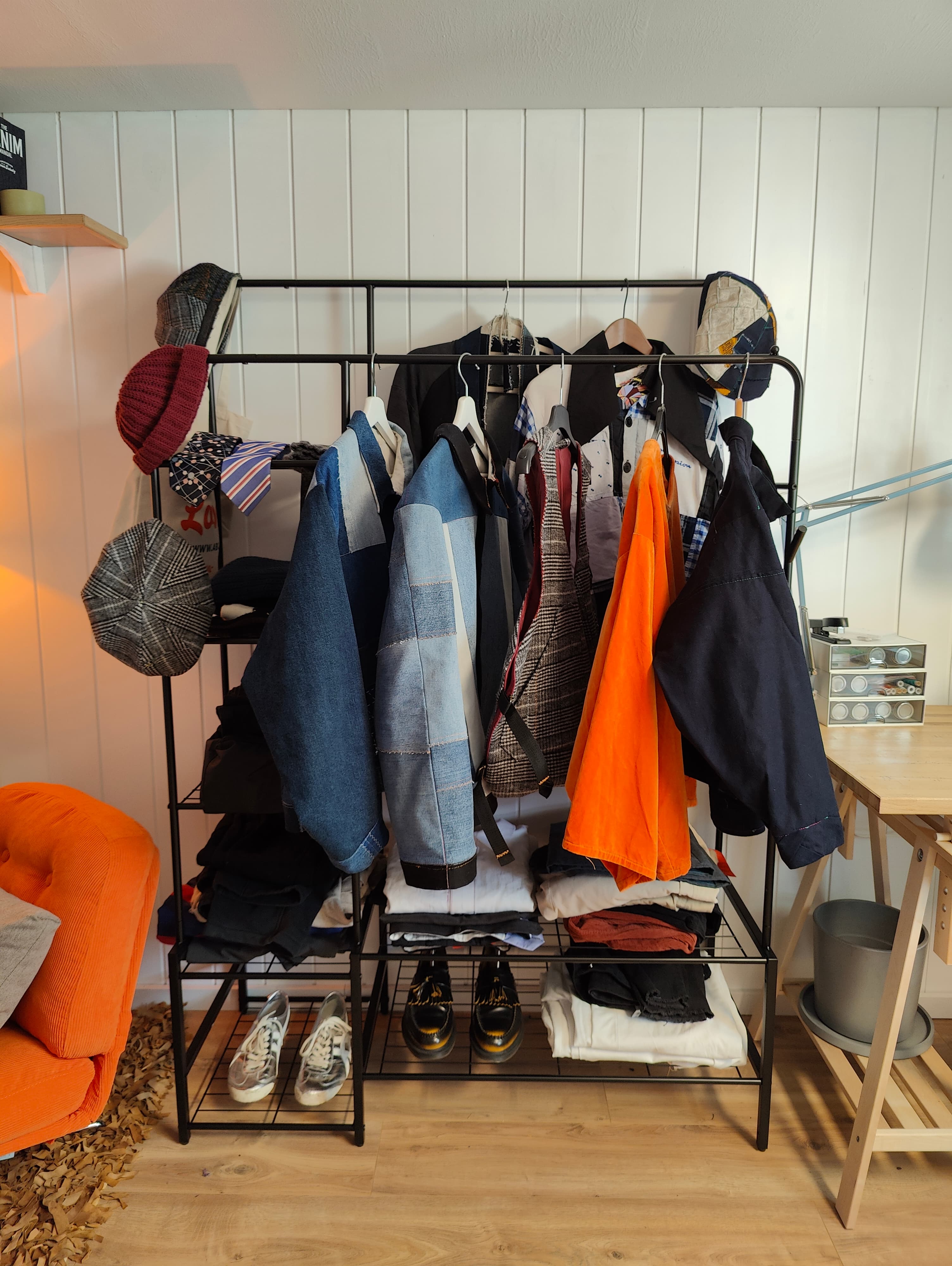 Studio rack with garments
