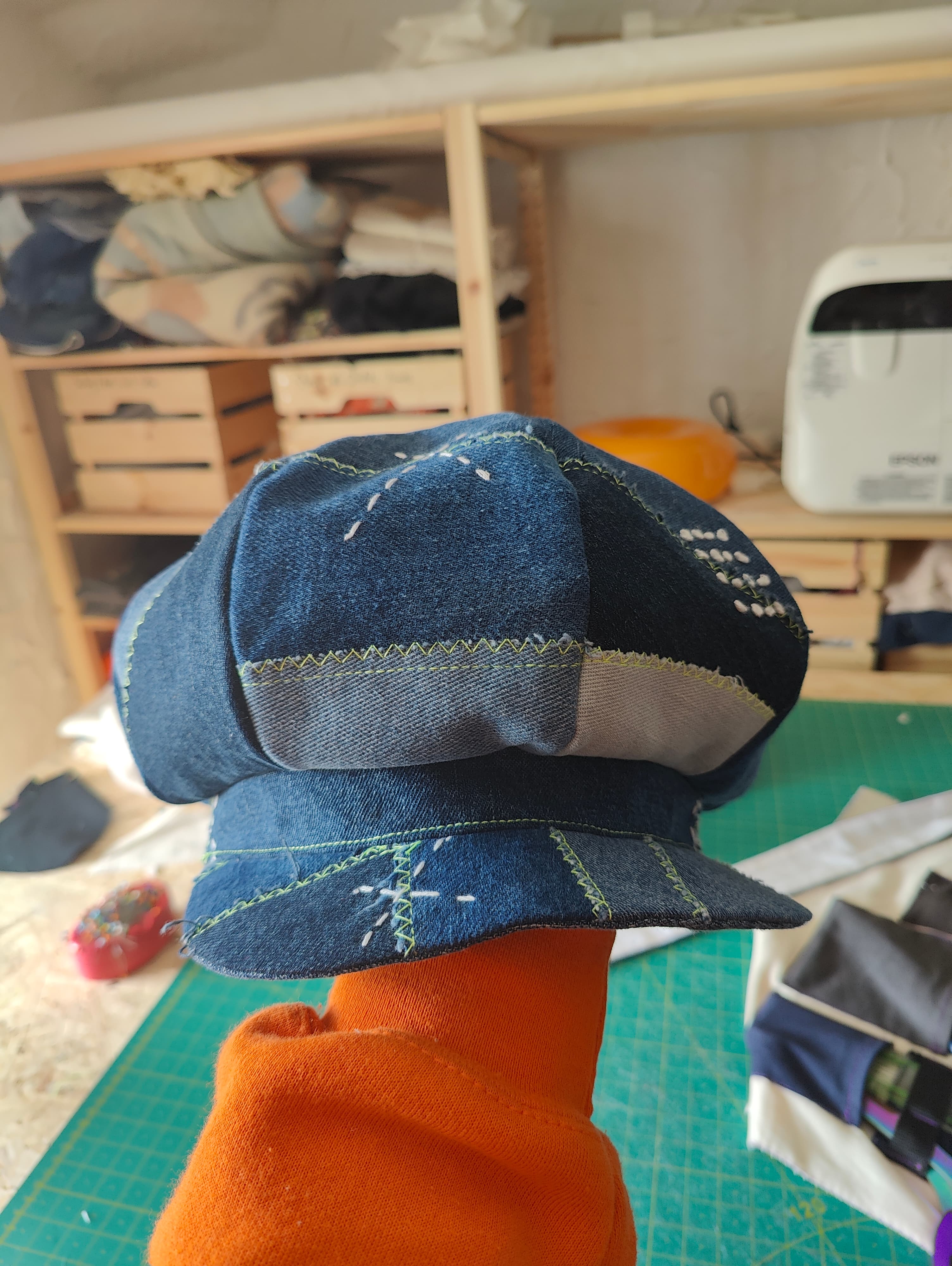 Close-up of the sashiko stitching when i was sashiko stitching the BANG lettering!